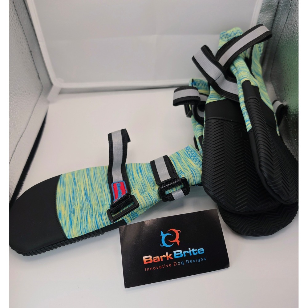 Bark Brite All Weather Dog Boots Turquoise Space Dye Reflective Straps Large